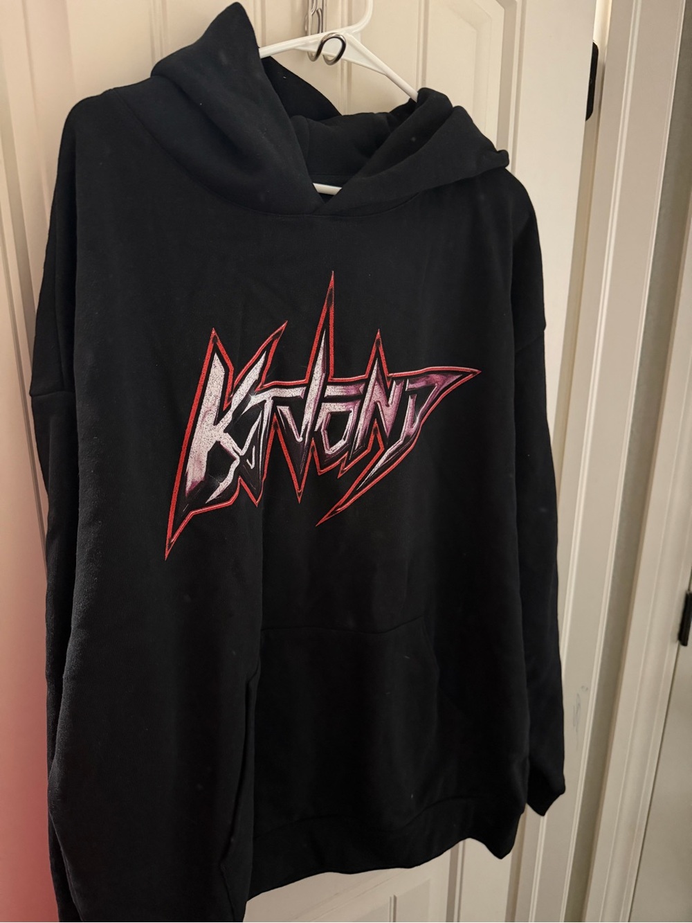 Kat Von D. Black Graphic Hoodie with Red and White Logo
